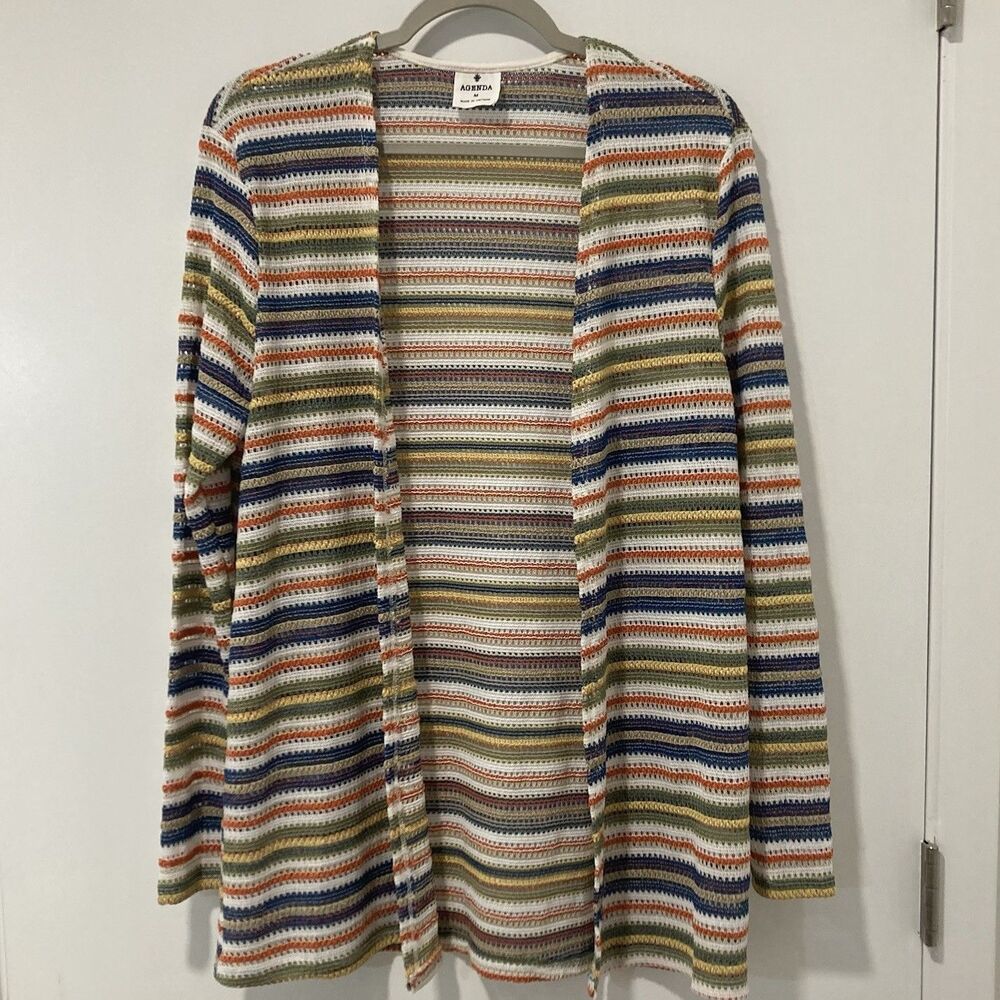Agenda NWT Open Knit Multicolor Stripe Cardigan Women’s Medium Lightweight
